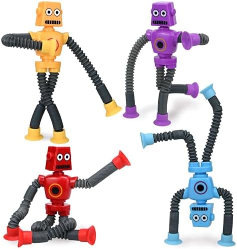 COLEGRY Pop Tubes Robot Fidget Toys (4 Pack), Telescopic Suction