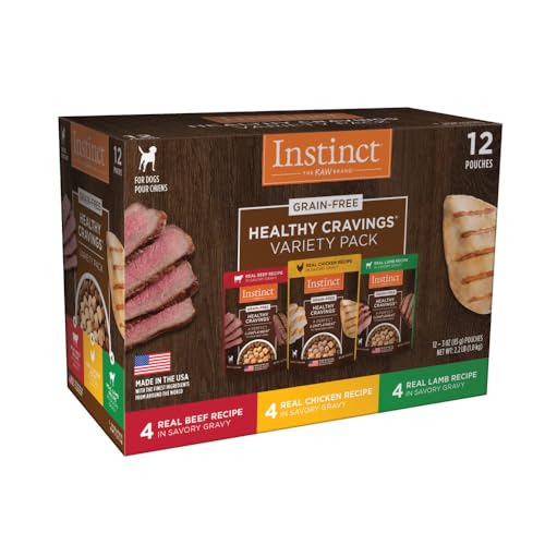INSTINCT HEALTHY CRAVINGS GRAIN FREE RECIPE VARIETY PACK NATURAL WET DOG FOOD TOPPER BY NATURE’S VARIETY, 3 OZ. POUCHES (PACK OF 12)
