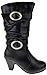Valen Little Girls Buckle Rhinestone Knee High Dress Boots Black