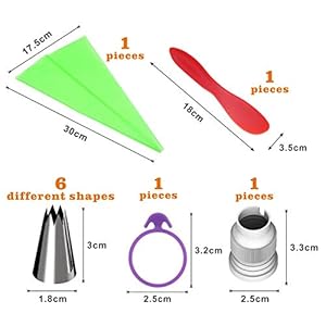 FantasyDay 6 Pcs Stainless Steel Piping Tips Piping Nozzles Cake Decorating Set Cookies Cupcake Icing Decorating Supplies with 1 Reusable Pastry Bag, 1 Silicone Muffin Molds, 1 Spatulas and 1 Coupler