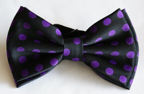 Brand New Awesome SILK FEEL "Polka Dot Purple-Black" MEN'S TUXEDO BOW TIE