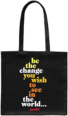 Inspiring Quote Cotton Tote Bag - Be the Change - Gandhi - Shopping Bag - 14" x 14" x 4" with 11" Handle