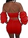 TOB Women's Sexy Bodycon 2 Pieces Set Off Shoulder Crop Top Mini Skirt Red
