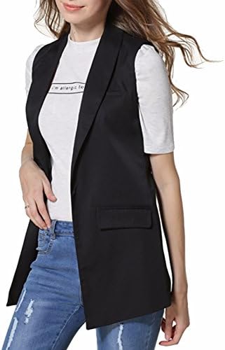 MyshineStyle Spring Summer Women's Waistcoat Black Fashion Lapel Vest For Ladies (XL)