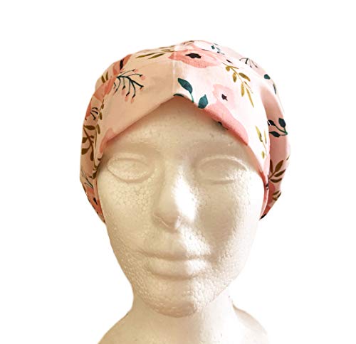 Women's Front Fold Tie Back Scrub Cap Surgical Cap Pink Flowers