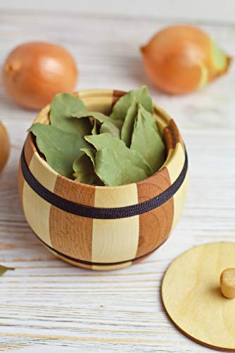 2-color Wooden Salt Box With Lid - 12oz Hard Wood Spice Jar - Decorative Dry Herb Container and Moisture-proof Sugar Storage Box - Safe Healthy Durable Salt Cellar and Wooden Container for Kitchen