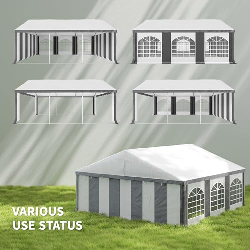 Outsunny 20'x20' Heavy Duty Large Party Tent & Carport with Removable Sidewalls, Windows, Portable Garage Canopy Tent, Sun Shade Shelter for Parties Wedding Outdoor Events, Grey