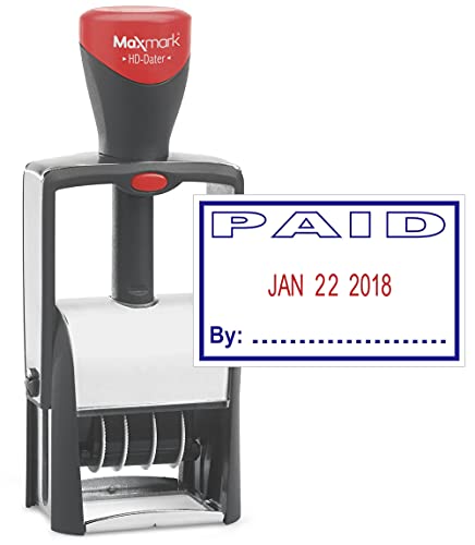 MaxMark Heavy Duty Date Stamp with Self Inking Stamp - 2 Color Blue/Red Ink Paid