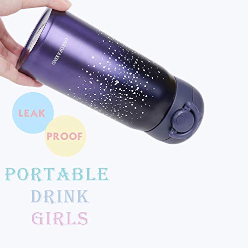 EsOfficce Water Bottle Thermoses,Stainless Steel Vacuum Insulated Keep Hot Cold Thermal Flask,Leak Proof BPA Free Thermal Cups for Kids Adult Office School Indoor Outdoor,12oz,Starry Gradient Purple - Thumbnail 2