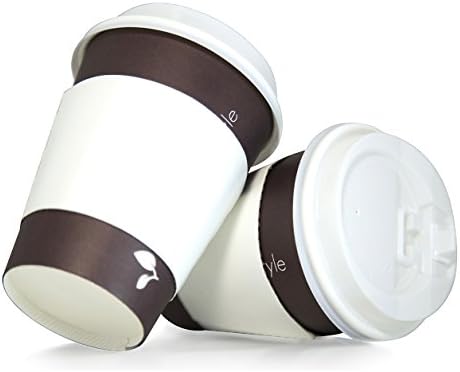 100 pack 12oz disposable paper coffee cups with lid and sleeves for hot beverage drinks to go | Free stirring straws Included