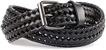 ECHAIN Men Braided Woven Genuine Leather Belt Brown