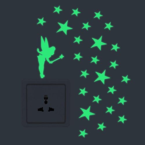 FIRERO Glow in the Dark Wall Decals Stickers Fluorescent Wall Deocration Switch Removable Vinyl for Kids Bedroom (Fairy)