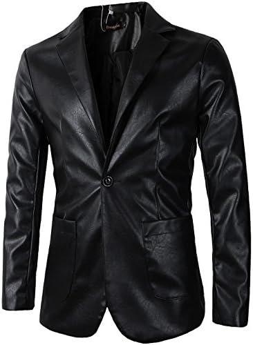 Benibos Men's Casual Pu Faux Leather One Button Suit Blazer