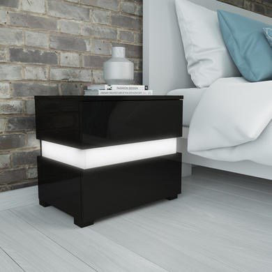 Sense Black High Gloss Bedside Table With Led Light Desertcart