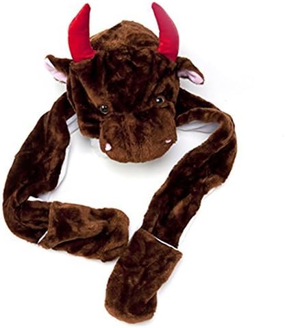 Boy Girl Toddler Plush Animal Warm Hats Beanie with Paws, Long Mittens - Bull