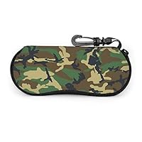 XOMAO Sunglasses Soft Case,Green Military Camo Glasses Bag Case Ultra Light Neoprene Zipper Eyeglass Case with Carabiner
