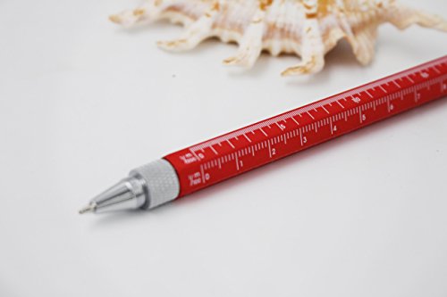 6 in 1 Multitool Pen with Gift Box - Includes 1 Ballpoint Pen, Universal Stylus Pen, Ruler,Flat and Phillips Screwdriver Bit, Level Gauge - The Perfect Multi-Function Gadget (Red)