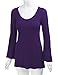 WT1055 Womens V Neck Long Bell Sleeves Pullover Tunic Top L Purple