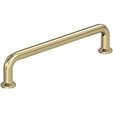 Amerock | Cabinet Pull | Golden Champagne | 5-1/16 in (128 mm) Center-to-Center Drawer Pull | Factor | Kitchen and Bath Hardw