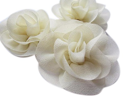 YYCRAFT Pack Of 10 Baby Chiffon Flower Hair Chiffon Rose 2.25" Wedding Flowers Hair Accessories Top Quality-Ivory
