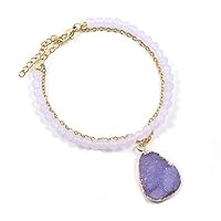 Baixiyan Natural Gemstone 5mm Crystals Healing Chakra Beads with Crystal Cluster Pendant Adjustable Bracelet(Purple)