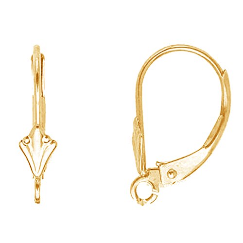 14K Yellow Gold Fleur de Lis Lever Back Ear Wire with Open Ring