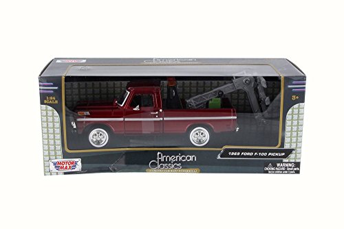 1969 Ford F-100 Pickup Tow Truck, Burgundy - Motor Max 75345AC - 1/24 Scale Diecast Model Toy Car