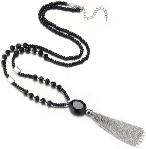 Amazon.com: BaubleStar Black Rhinestone Crystal Long Beaded  Long Black Beaded Necklace With Rock Crystal and Iridescent Beading main image 0