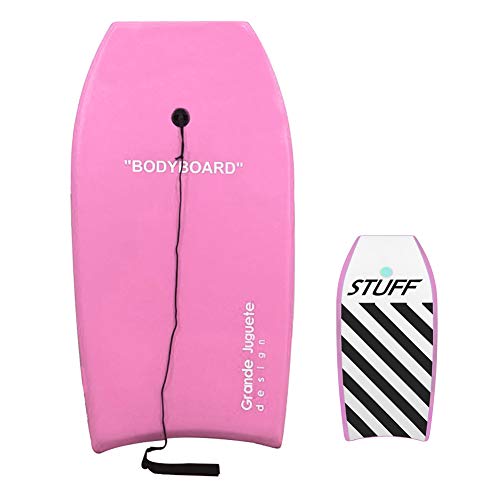 Grande Juguete Body Board 37" with EPS Core Slick Bottom and Leash for Kids and Adults (Pink)