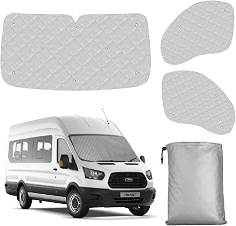 Photo 1 of Pack of 3 Side & Front Window Sun Shade Cover Blind Compatible with Ford Transit Van T150 T250 T350 Low/Medium Roof Vans 2014-2025 Accessories, with 16 Suction Cups