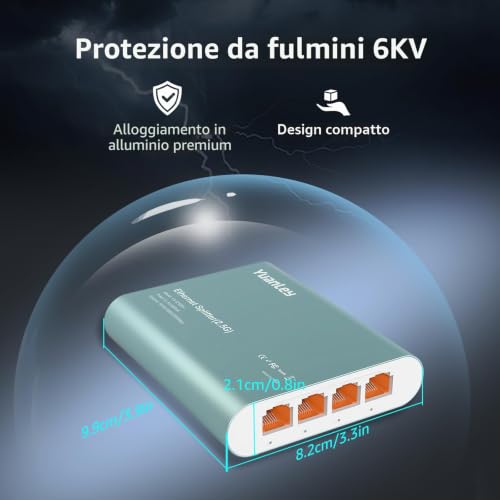 Ethernet Splitter 2.5G 1 to 4 with PoE Input, High Speed 2.5G RJ45 Internet Splitter with Aluminium Shell, VLAN Port Isolation, PoE/USB-C Powered, USB-C Cable Included, Network Splitter