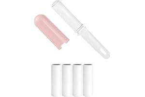 RUISTICKI Mini Travel Lint Roller with Cover and 4 Refills Total 150 Sticky Sheets Compact Lint Roller for Purse Pocket Travel Essentials for Clothes Cute Pet Hair Pickup Roller (Pink)