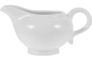UKCOCO White Gravy Boat - Ceramic Gravy Jug with Smooth Handle - Porcelain Sauce Boat for Dining, Holiday Meals & Parties (Mi