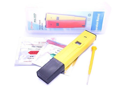 CyberTech PHTester PH-107 Digital pH Meter Tester, With 2 Pack of Calibration Solution Mixture Included.
