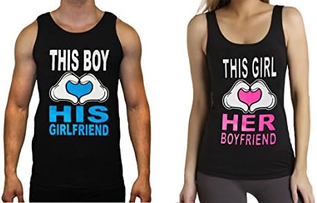 Couple Matching Designs Unisex Black Tank Top, Sleevless(Man Medium-Woman Small,LOVE Girlfriend-Boyfriend)