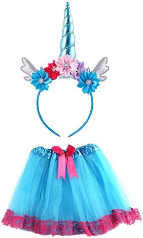 Rainbow Tutu Skirt Dress Unicorn Horn Flower Headband Kids Photography Outfits (#901)