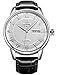 BINGER Roman Numeral Dress Watch Day Date Analog with Black Calfskin Leather Strap (men white brass dial)
