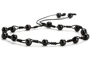 ANGYAPE Black Onyx Bracelets For Women, Anti-Swelling Ankle Bracelet for Women Men Onyx Healing Therapy Anxiety Relief Yoga Beads Adjustable Braided Anklet Jewelry