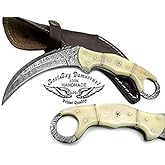 Best.Buy.Damascus1 Camel Bone 8.2'' Fixed Blade Custom Handmade Damascus Steel Hunting Knife Prime Quality