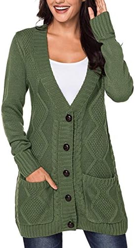 Women's Open Front Cable Knit Cardigan Button Down Sweater Coat