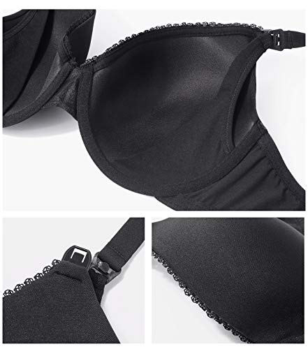 DotVol Women Plus Size Underwire Full Coverage Comfort Support Lightly Lined Maternity Nursing Bra(US 40DDD/Tag 95F, Black) - Thumbnail 5
