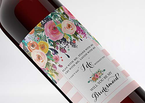 Wedding Wine Labels ● SET of 8 ● SET Includes 6 Will You Be My BRIDESMAID Labels + 1 MAID of HONOR Label + 1 MATRON of HONOR Label, I Can't Say I Do without You Ask, Gifts Blush Pink A102-ASK-6B1M1T