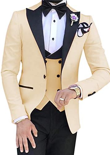 Aesido Casual Men's Suits Slim Fit 3 Piece Notch Lapel Prom Tuxedos Groomsmen for Wedding (Blazer+Vest+Pants)