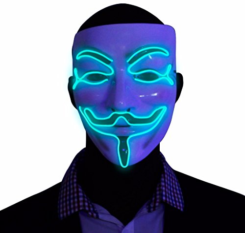 Kandi Gear Green Light up V for Vendetta Glow EL Wire LED Guy Fawkes Anonymous Mask
