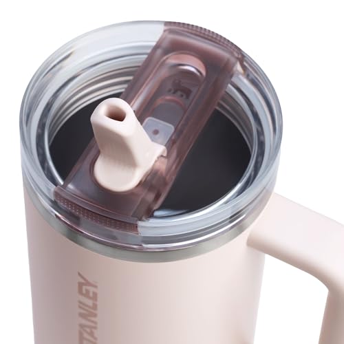 Vaso con pajita abatible STANLEY Quencher ProTour con tapa a prueba de fugas 40 oz | Pajita y asa integradas | Portavasos Compatible para Viajes | Taza aislada de acero inoxidable | Sin BPA | Cuarzo Rosa