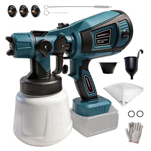 RAYLEEY Cordless Paint Sprayer Compatible with MAKITA 18V Battery, Electric HVLP Spray Gun, 1000ml Container, 3 Copper Nozzles, for Fences, Walls, Furniture (Tool Only)
