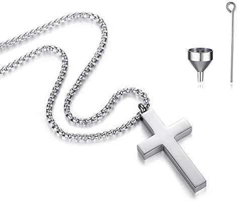 REVEMCNCross Urn Necklace for Ashes Stainless Steel Cross Pendant Necklace for Men Women 20-24 Inches Chain