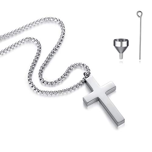 REVEMCNCross Urn Necklace for Ashes Stainless Steel Cross Pendant Necklace for Men Women 20-24 Inches Chain