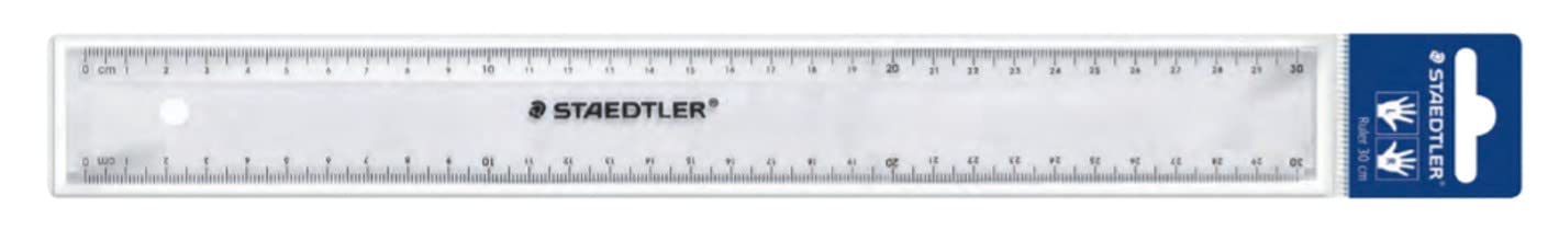 STAEDTLER Ruler, 30 cm Length, Double-Sided Scaling for Left and Right Handed Users, Made of Transparent Plastic, Ruler in polybag, 562 200 PB