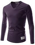 Unisex Slim Fit Casual Tee V-neck Long Sleeve Solid Cotton Tshirts
